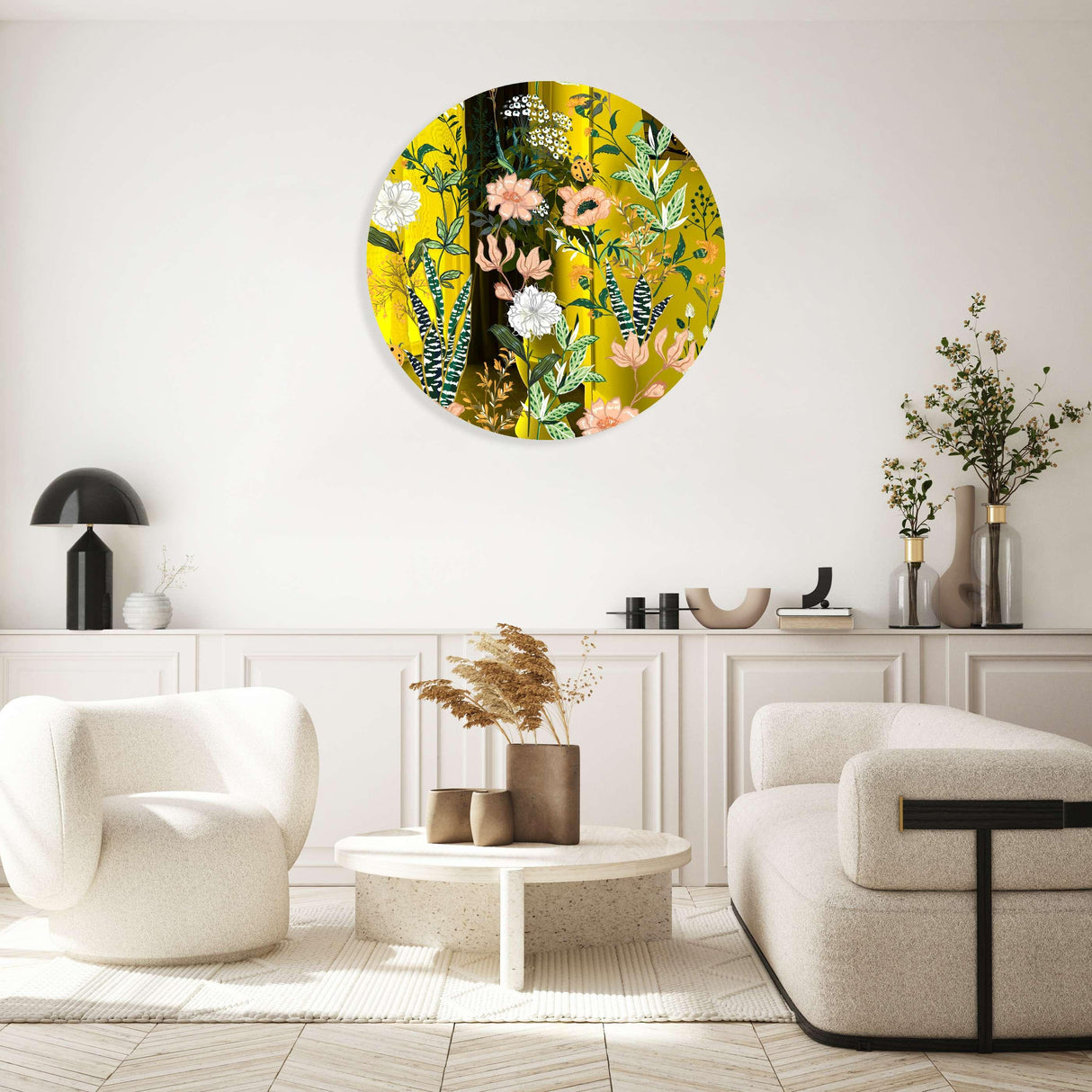 Beautiful Field Flowers Mirrored Acrylic Circles Contemporary Home DǸcor Printed acrylic