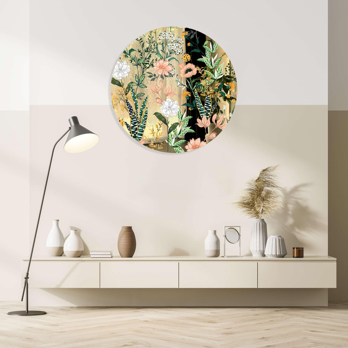 Beautiful Field Flowers Mirrored Acrylic Circles Contemporary Home DǸcor Printed acrylic