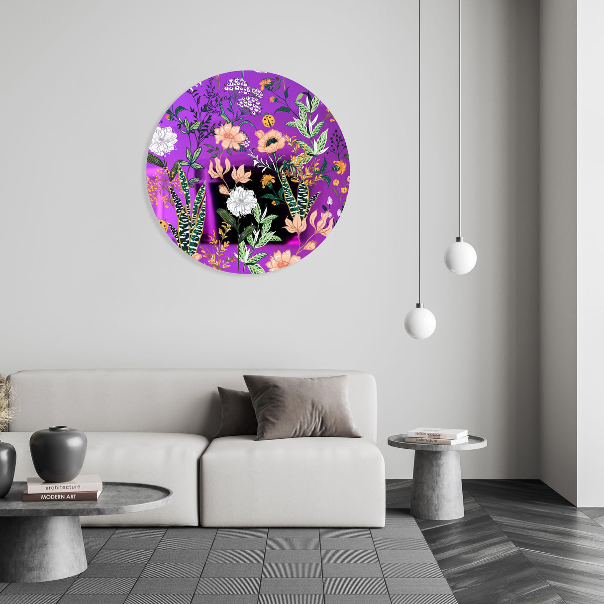 Beautiful Field Flowers Mirrored Acrylic Circles Contemporary Home DǸcor Printed acrylic