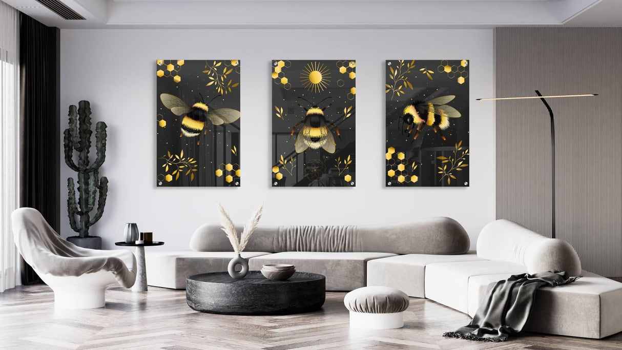 Bee Pattern Set of 3 Prints Modern Wall Art Modern Artwork Image 1