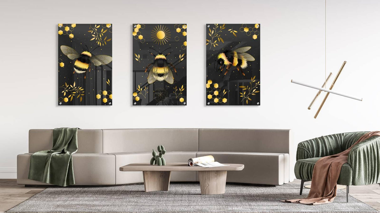 Bee Pattern Set of 3 Prints Modern Wall Art Modern Artwork Image 2