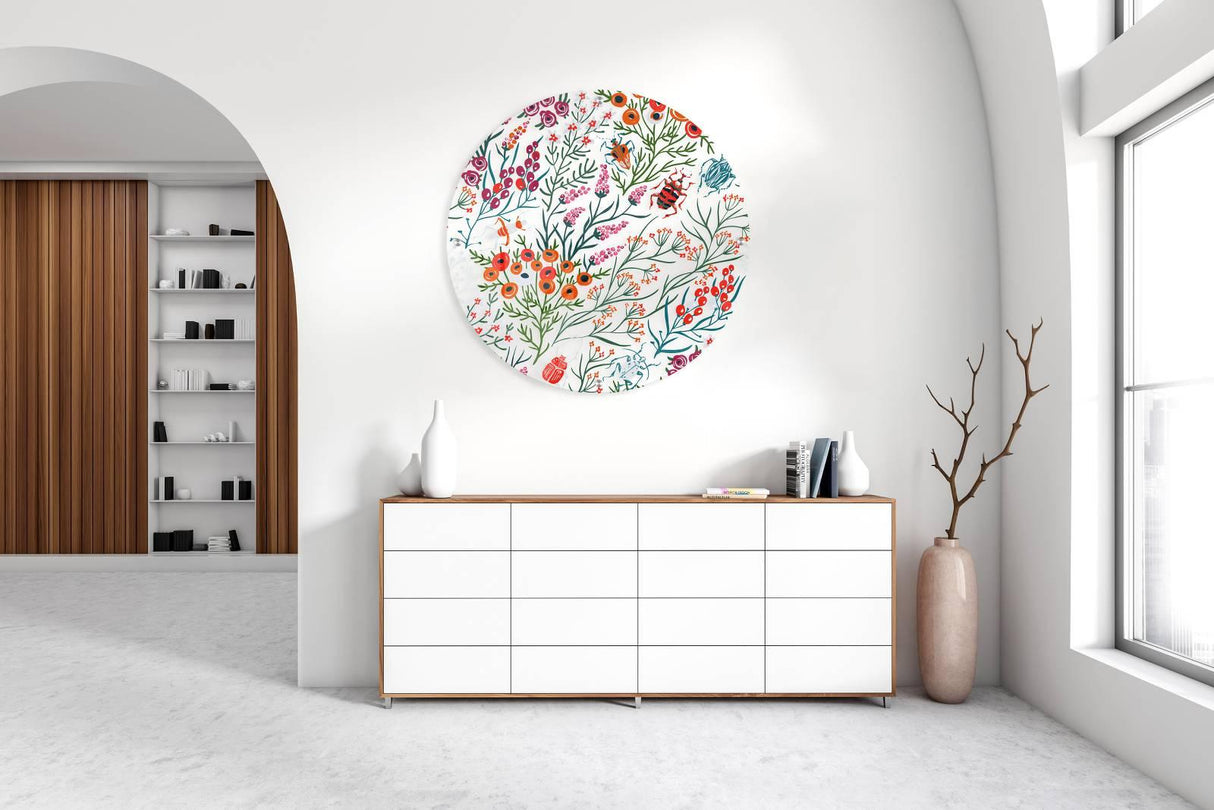 Beetles and Flowers Printed Transparent Acrylic Circle - uniqstiq
