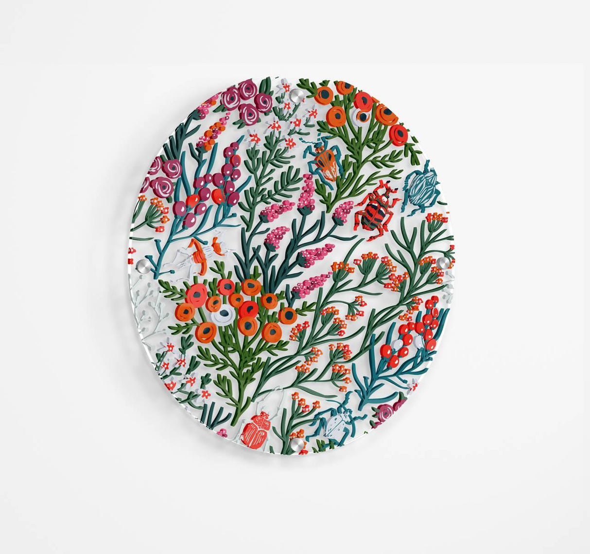 Beetles and Flowers Printed Transparent Acrylic Circle - uniqstiq