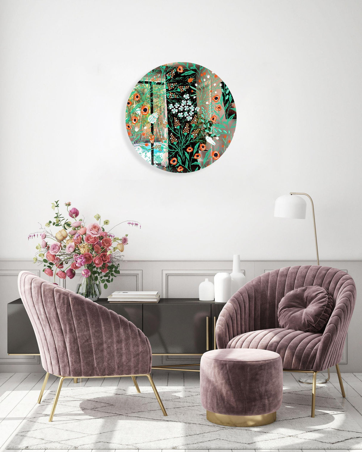 Beetles and Leaves Mirrored Acrylic Circles Contemporary Home DǸcor Printed acrylic