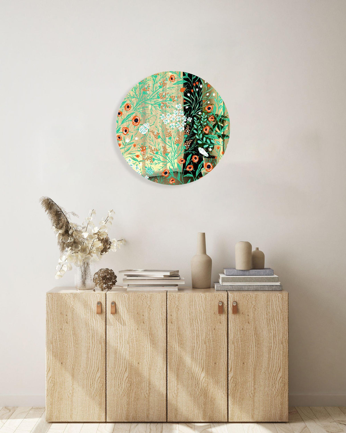 Beetles and Leaves Mirrored Acrylic Circles Contemporary Home DǸcor Printed acrylic