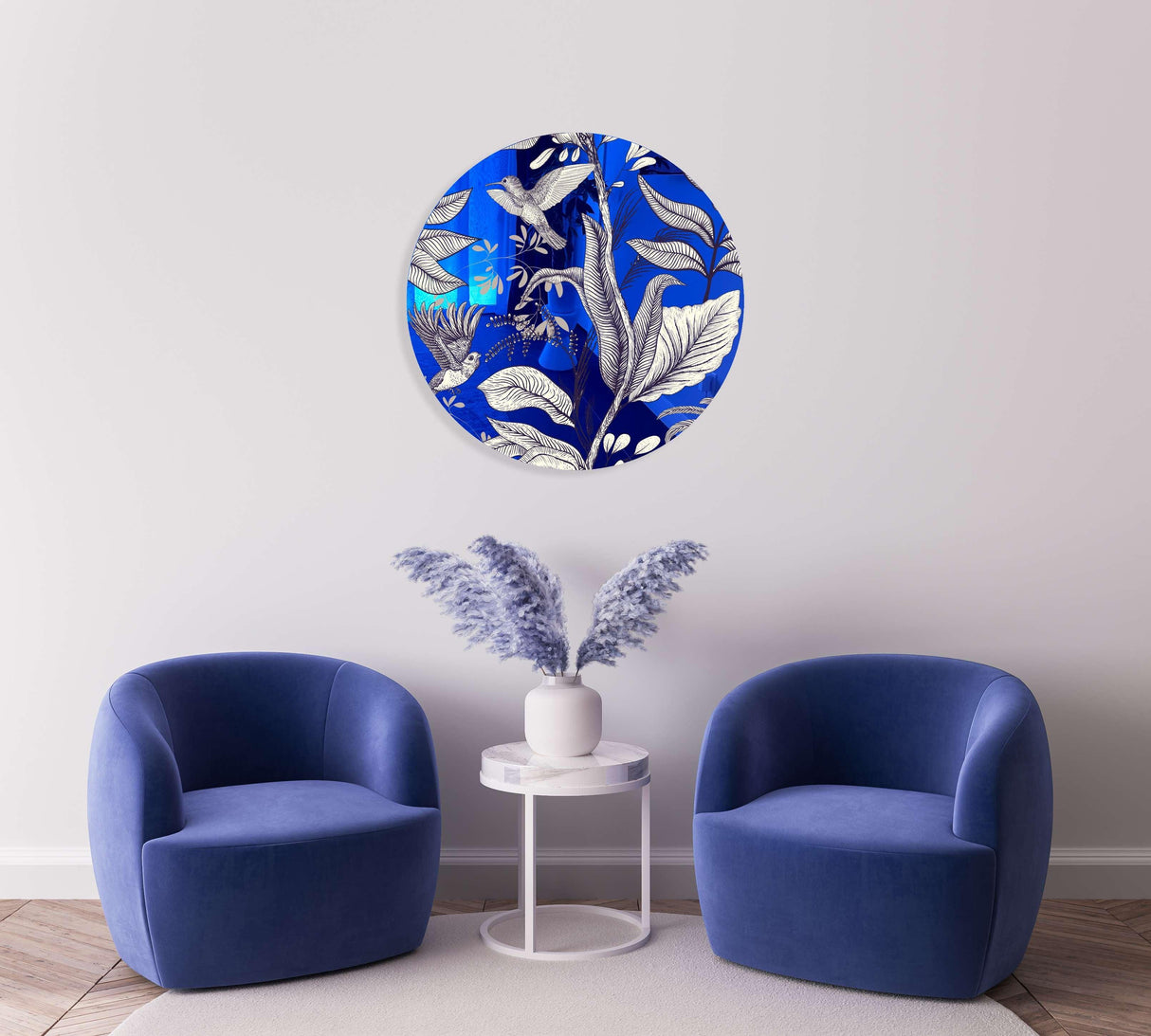 Beige Birds and Leaves Mirrored Acrylic Circles Contemporary Home DǸcor Printed acrylic