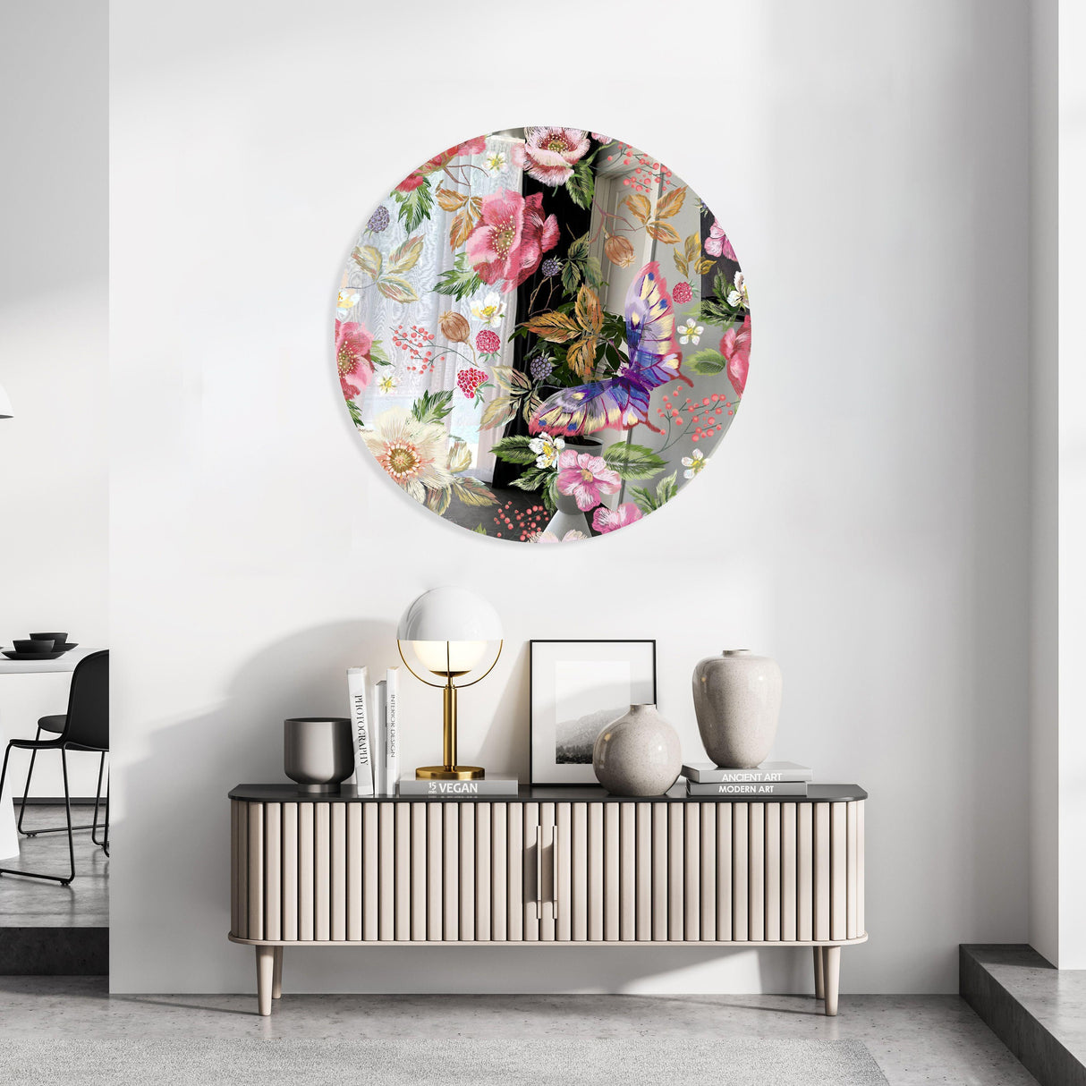 Berries and Flowers Mirrored Acrylic Circles Contemporary Home DǸcor Printed acrylic