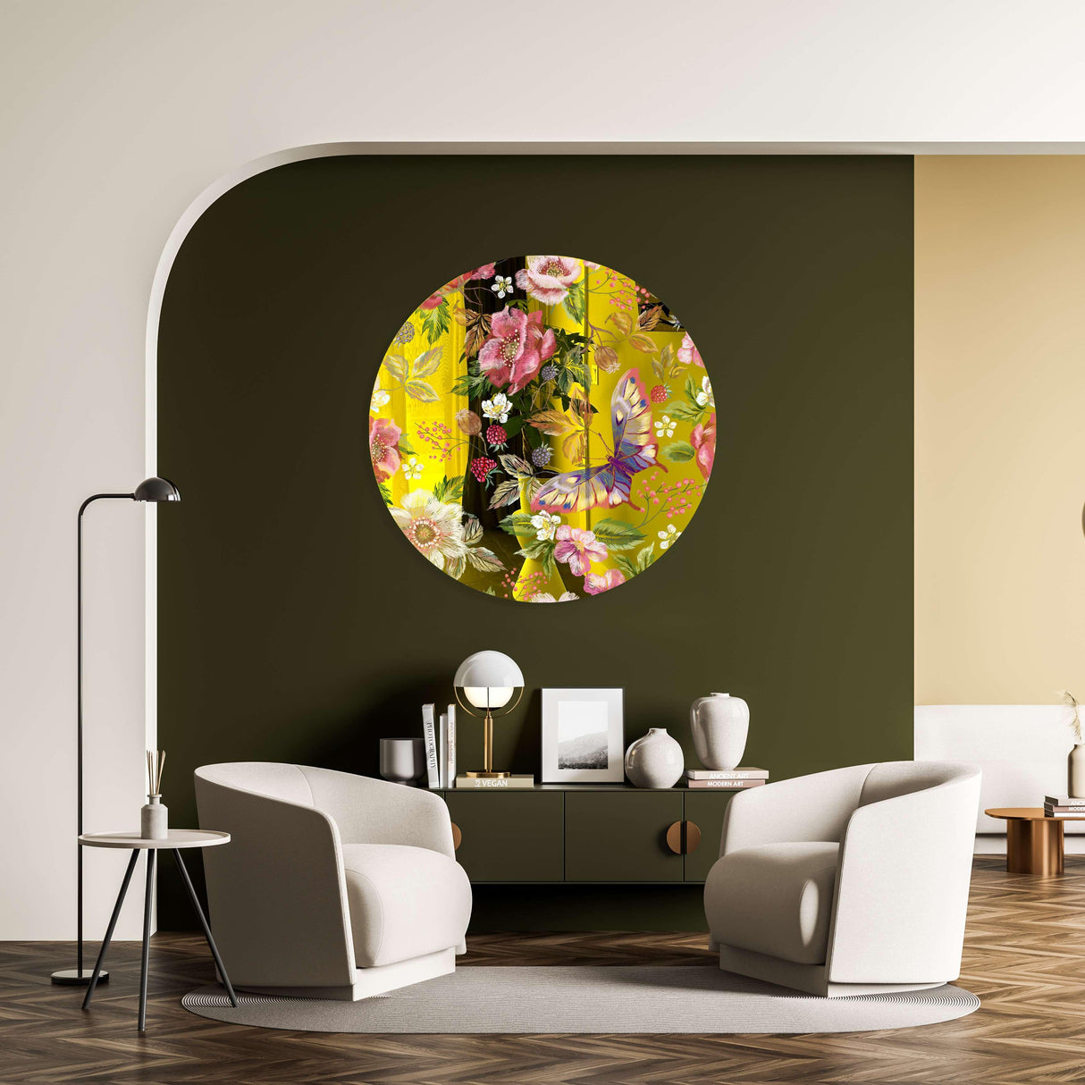 Berries and Flowers Mirrored Acrylic Circles Contemporary Home DǸcor Printed acrylic