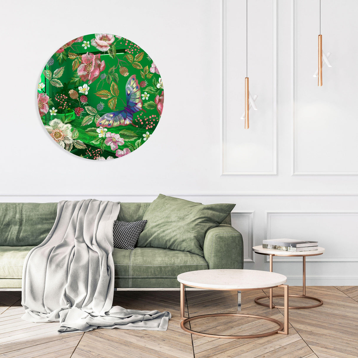 Berries and Flowers Mirrored Acrylic Circles Contemporary Home DǸcor Printed acrylic