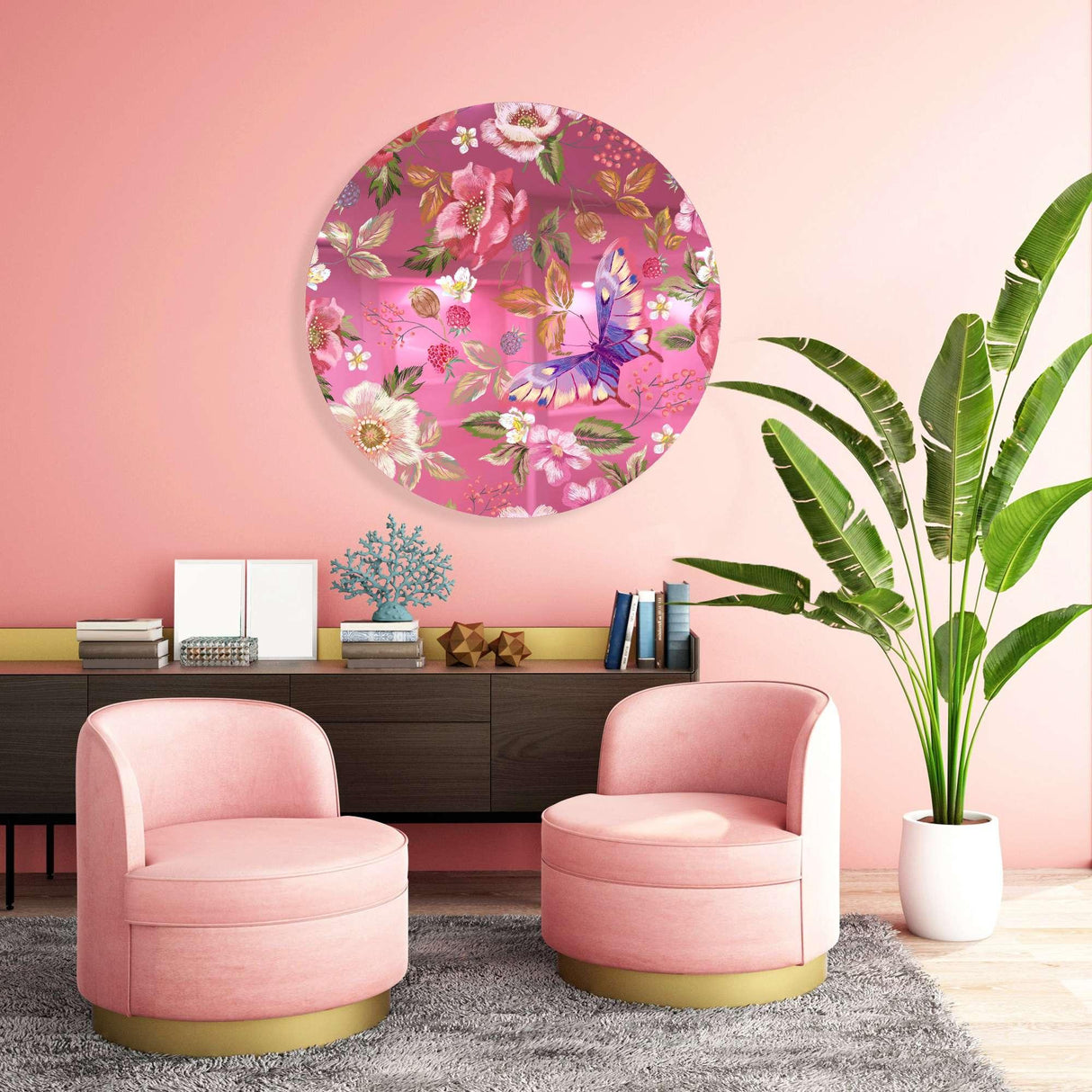 Berries and Flowers Mirrored Acrylic Circles Contemporary Home DǸcor Printed acrylic