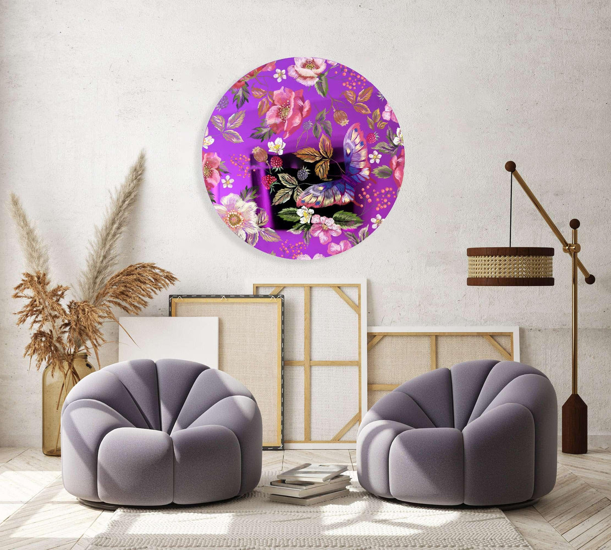 Berries and Flowers Mirrored Acrylic Circles Contemporary Home DǸcor Printed acrylic
