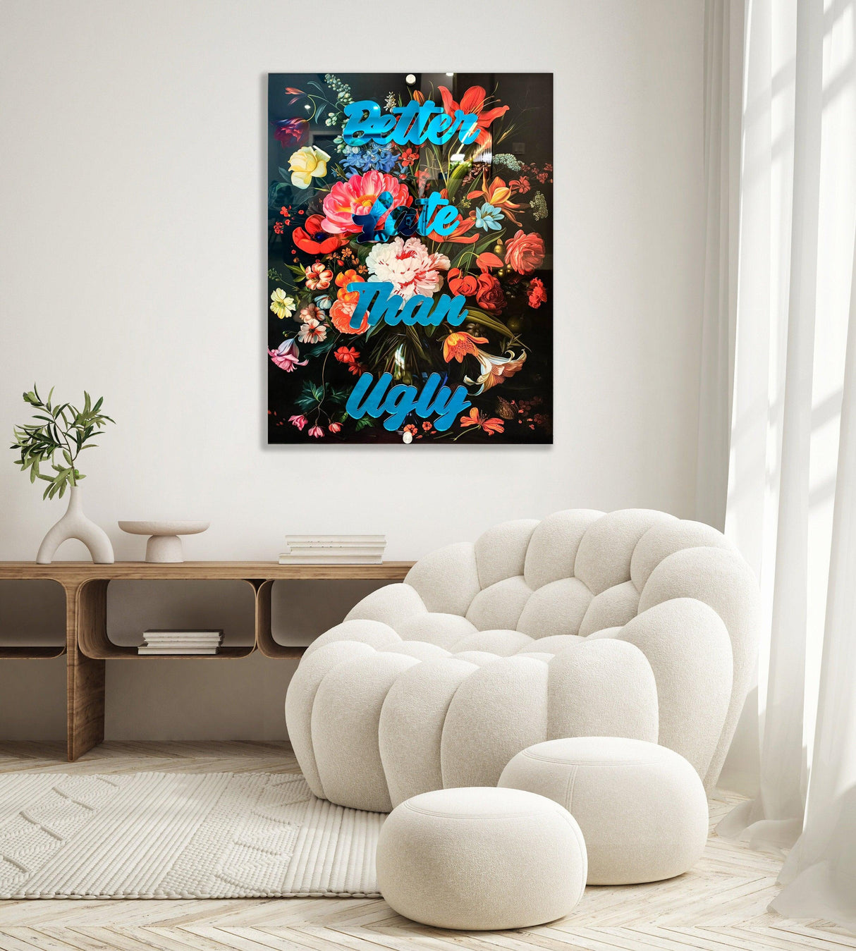 Better Late Than Ugly Quote Wall Art Trendy, Wall Sculpture, Pop Art, Floral Wall Decor, Mid Century Modern Decor, Maximalist Decor - uniqstiq