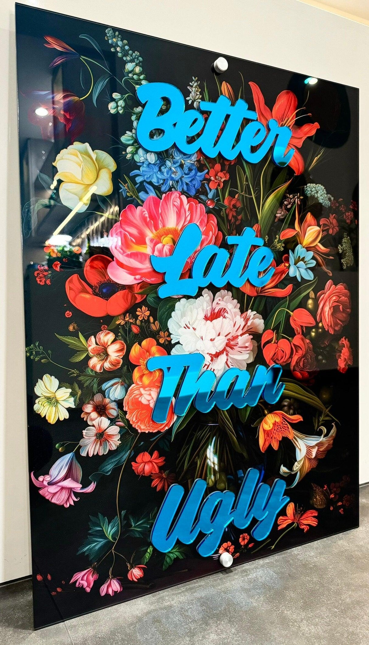 Better Late Than Ugly Quote Wall Art Trendy, Wall Sculpture, Pop Art, Floral Wall Decor, Mid Century Modern Decor, Maximalist Decor - uniqstiq