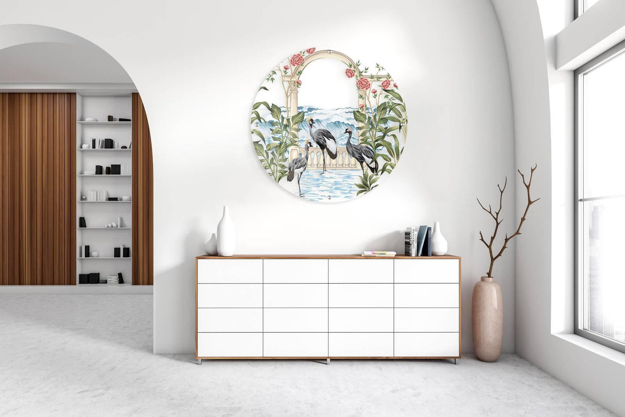 Birds Pattern Printed Transparent Acrylic Circle - uniqstiq