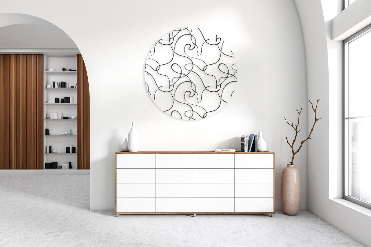 Black Abstract Pattern Printed Transparent Acrylic Circle - uniqstiq