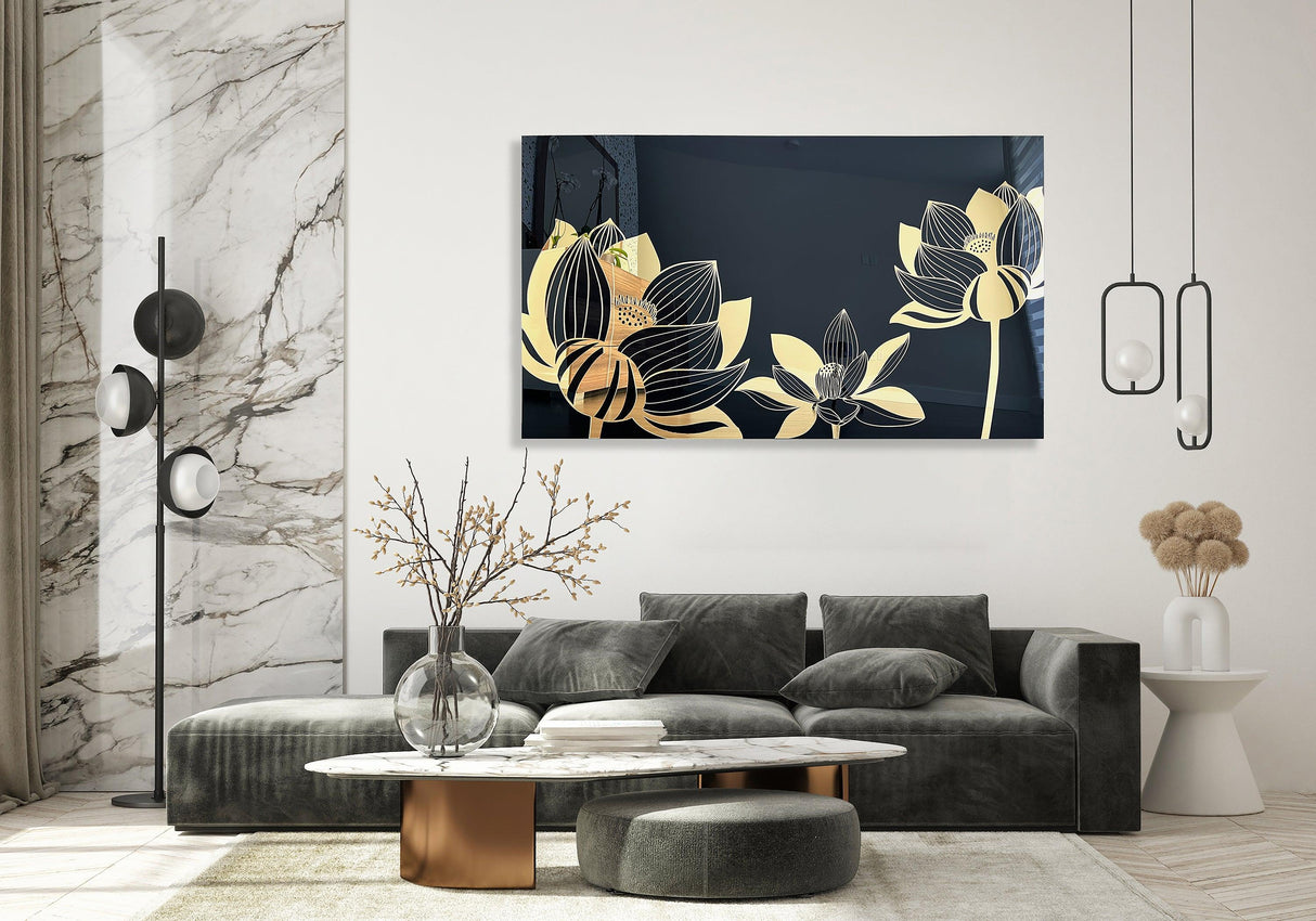 black-and-gold-extra-large-mirrored-acrylic-wall-art-made-in-usa-luxury-gift-wall-decor-modern-art-lotus-flower