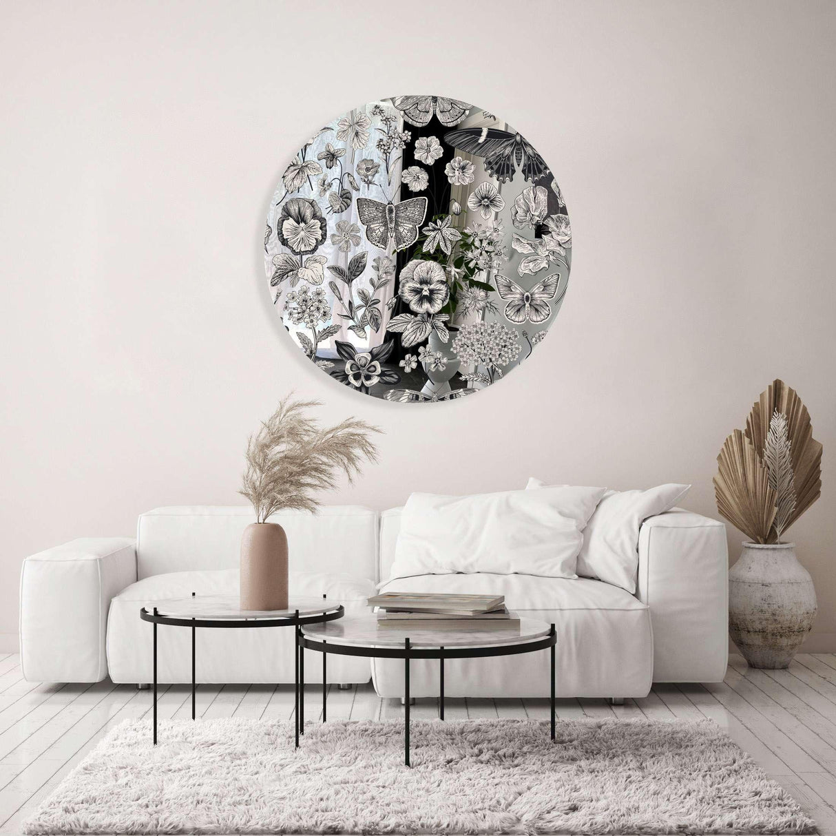 Black and White Pattern Mirrored Acrylic Circles Contemporary Home DǸcor Printed acrylic