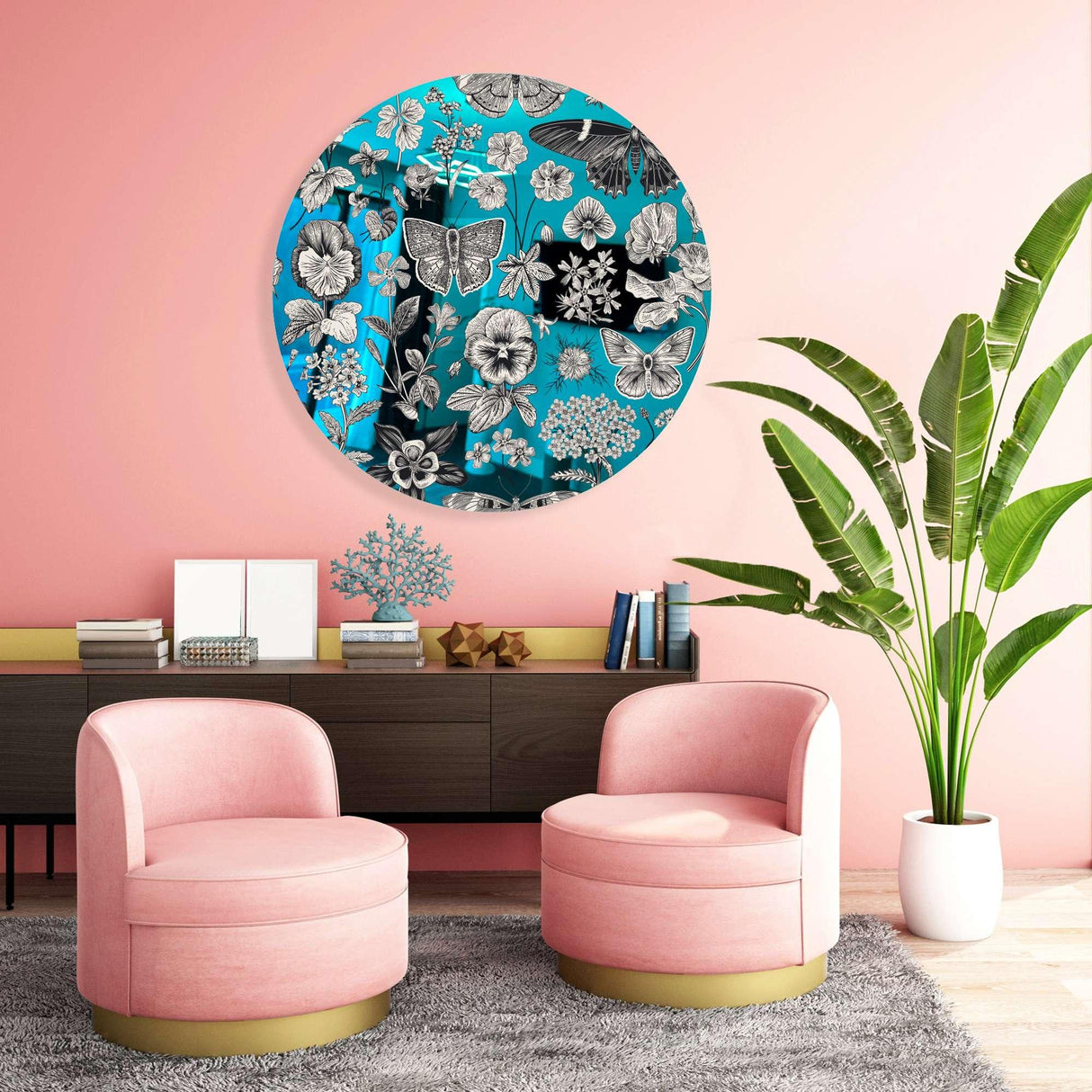 Black and White Pattern Mirrored Acrylic Circles Contemporary Home DǸcor Printed acrylic