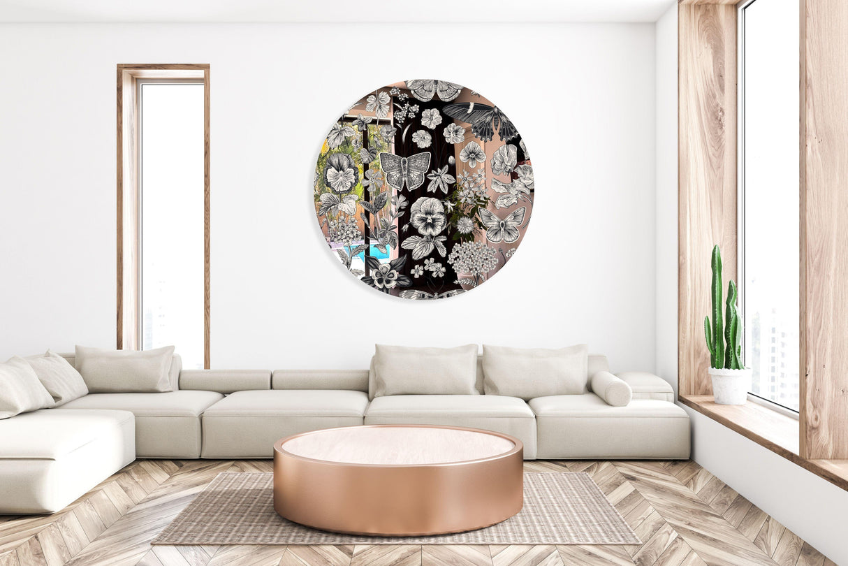 Black and White Pattern Mirrored Acrylic Circles Contemporary Home DǸcor Printed acrylic