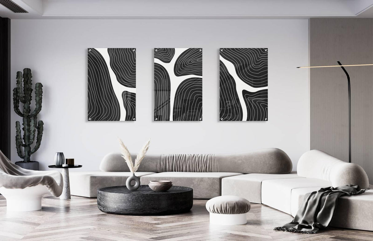 Black and White Pattern Set of 3 Prints Modern Wall Art Modern Artwork Image 2