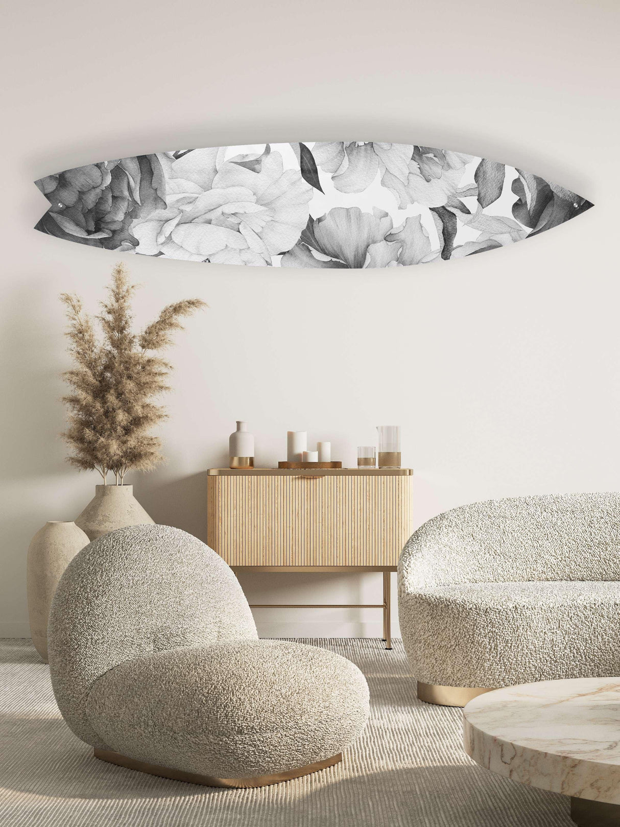 Black and White Peony Acrylic Surfboard Wall Art - uniqstiq