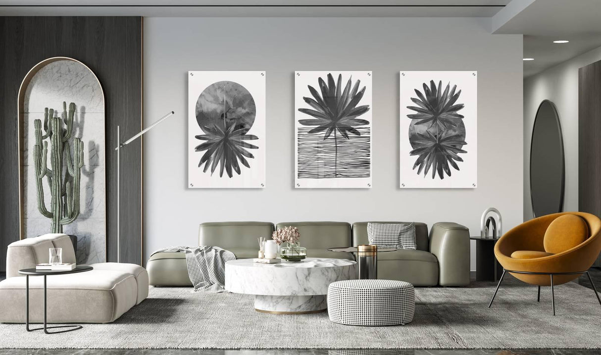 Black Leaves Pattern Set of 3 Prints Modern Wall Art Modern Artwork Image 1