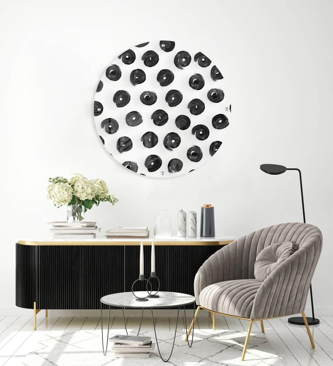 Black Pattern Printed Transparent Acrylic Circle - uniqstiq