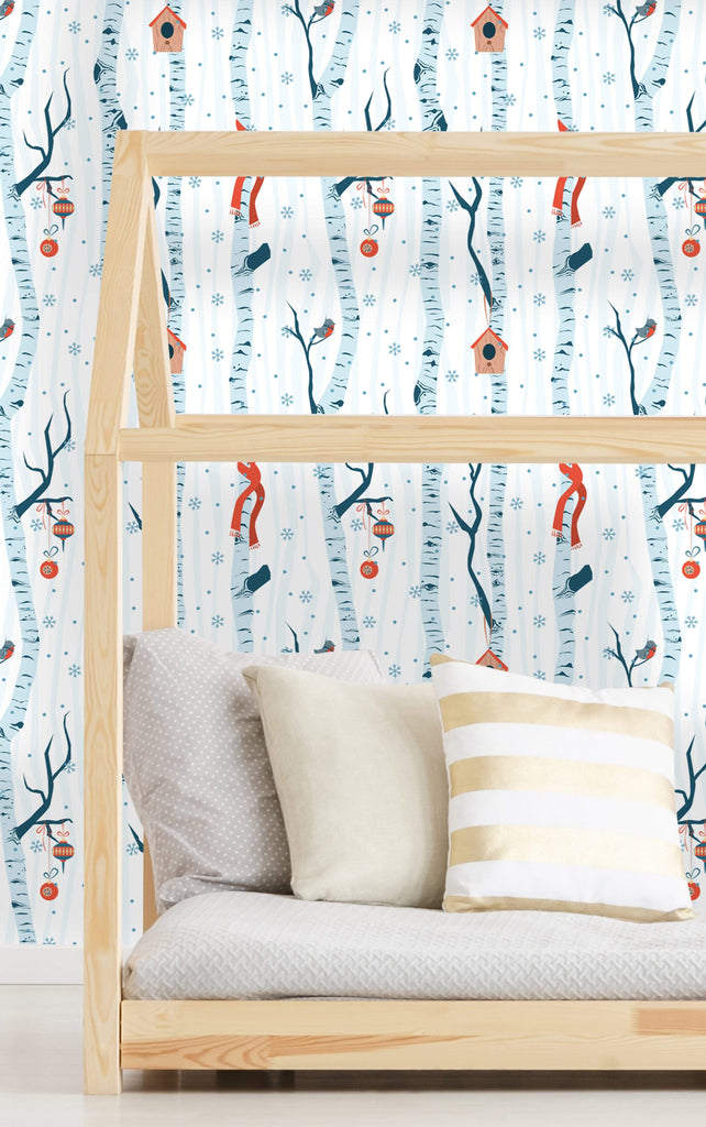 uniQstiQ Kids Blue Birch Tree Pattern Wallpaper Wallpaper