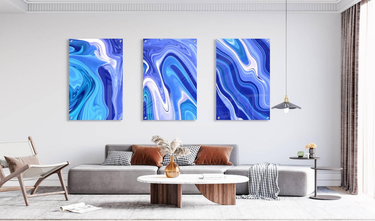 Blue Decor Set of 3 Prints Modern Wall Art Modern Artwork Image 2