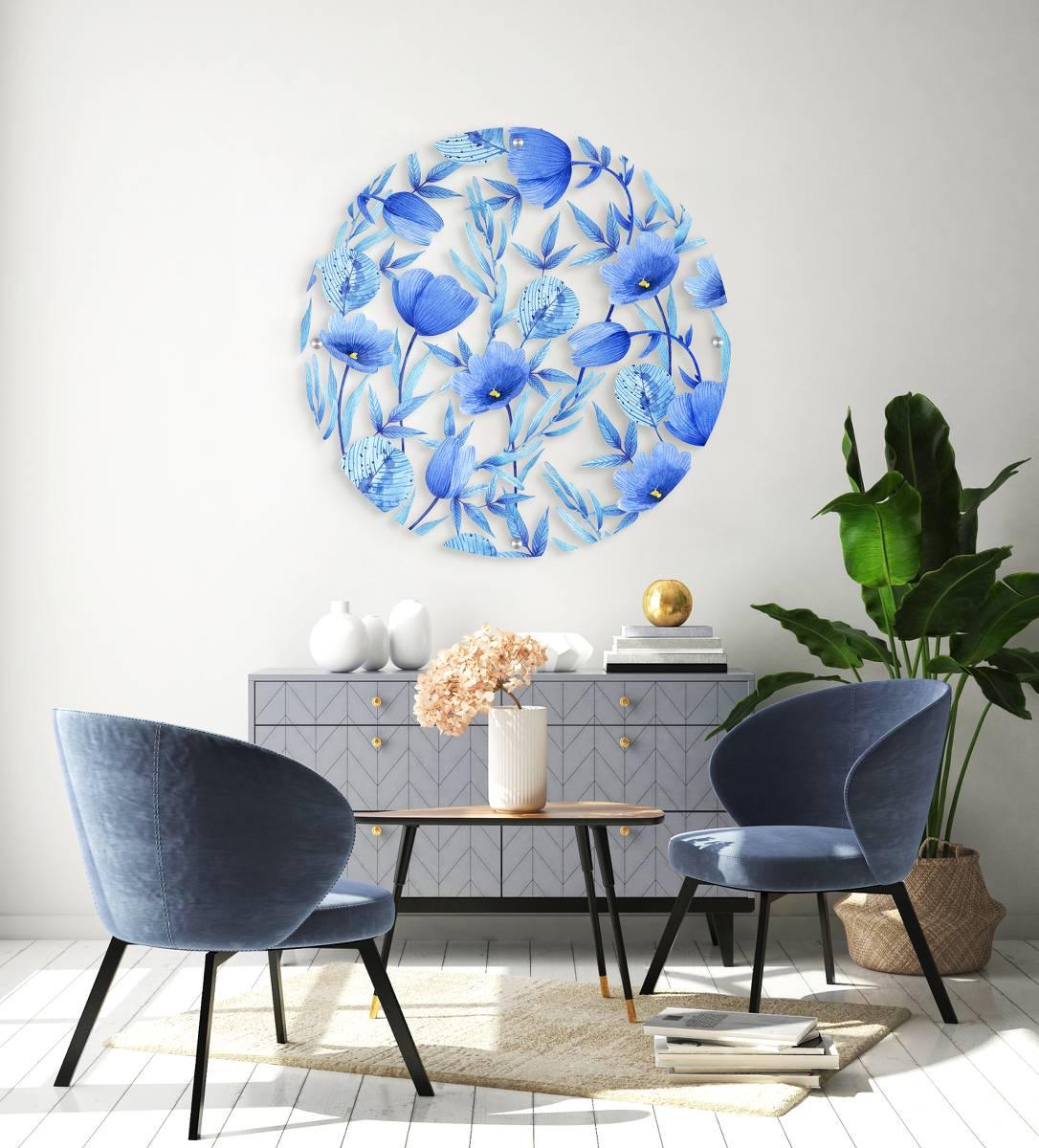 Blue Flowers Printed Transparent Acrylic Circle - uniqstiq
