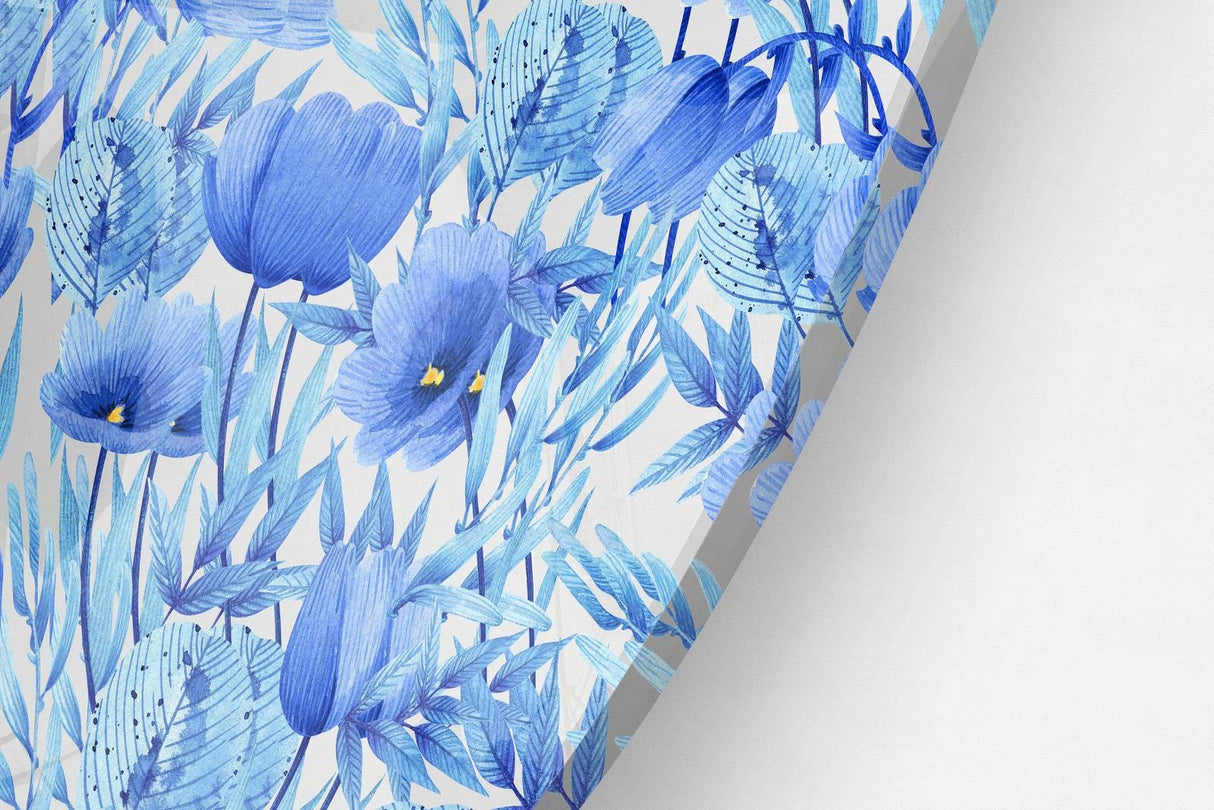 Blue Flowers Printed Transparent Acrylic Circle - uniqstiq