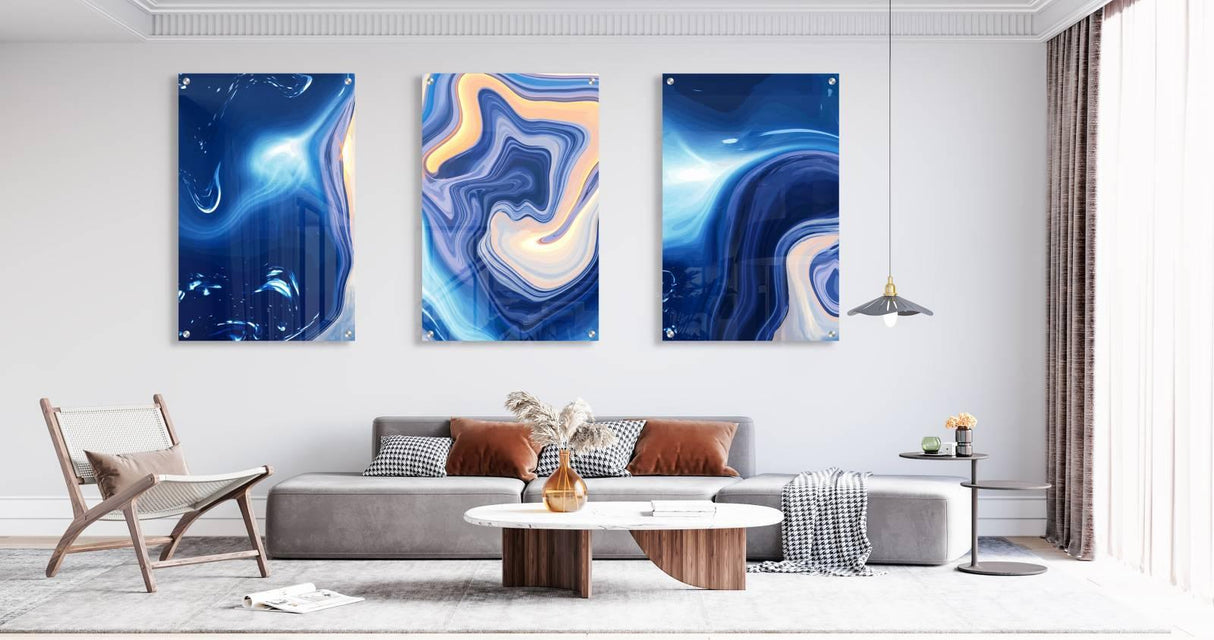 Blue Fluid Pattern Set of 3 Prints Modern Wall Art Modern Artwork Image 1