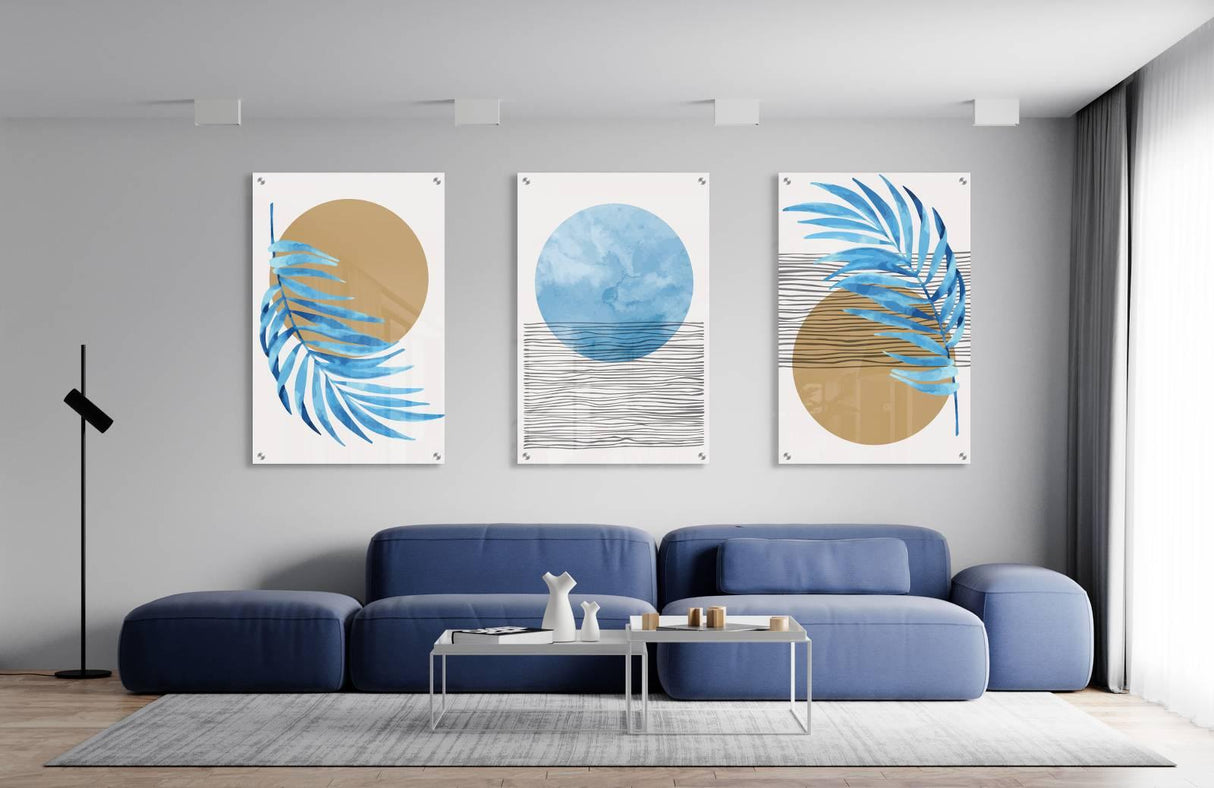 Blue Leave Set of 3 Prints Modern Wall Art Modern Artwork Image 1