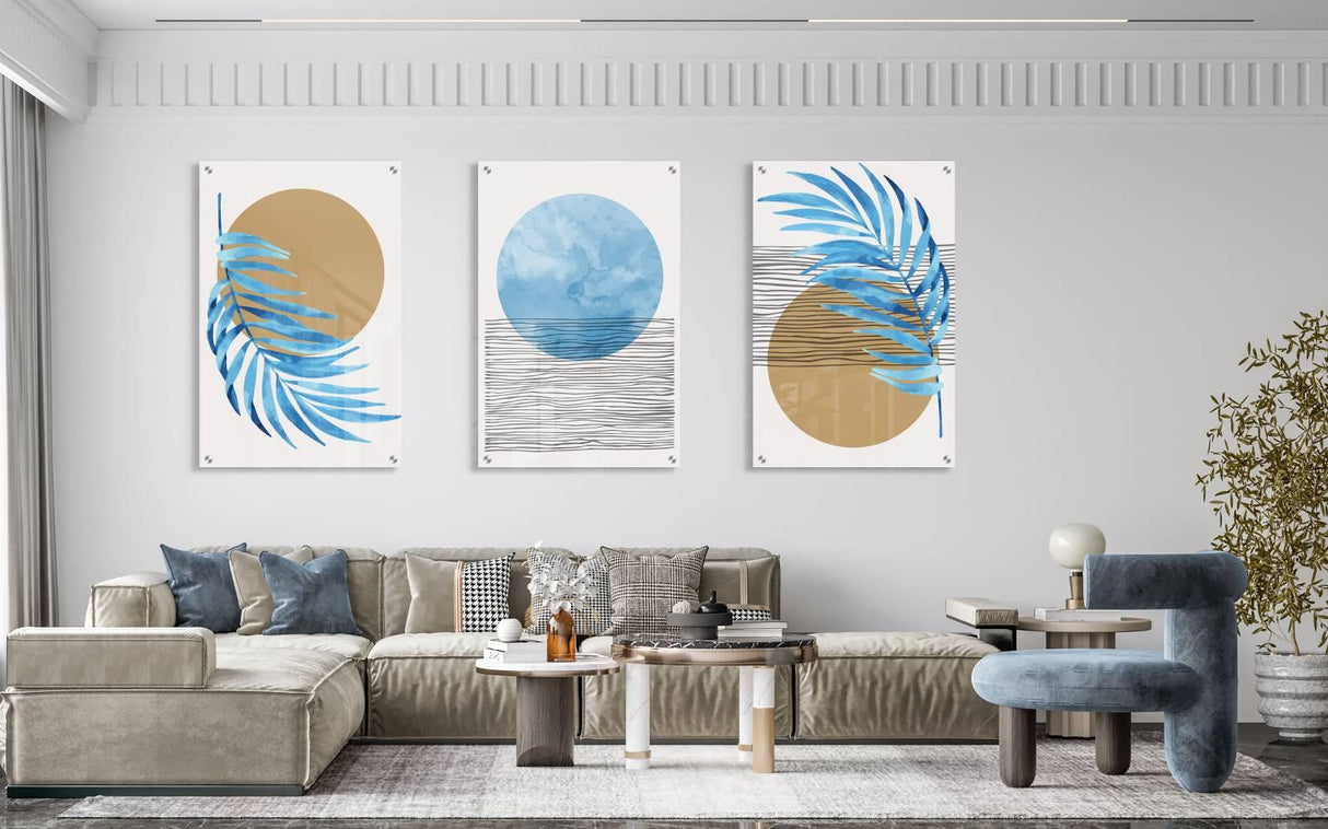 Blue Leave Set of 3 Prints Modern Wall Art Modern Artwork Image 2