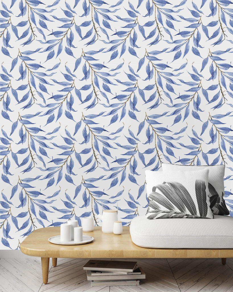uniQstiQ Botanical Blue Leaves Wallpaper Wallpaper