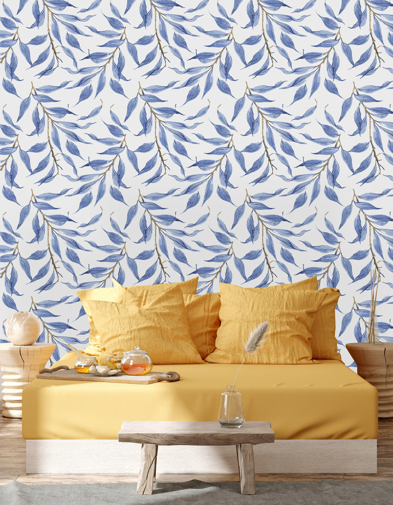 uniQstiQ Botanical Blue Leaves Wallpaper Wallpaper