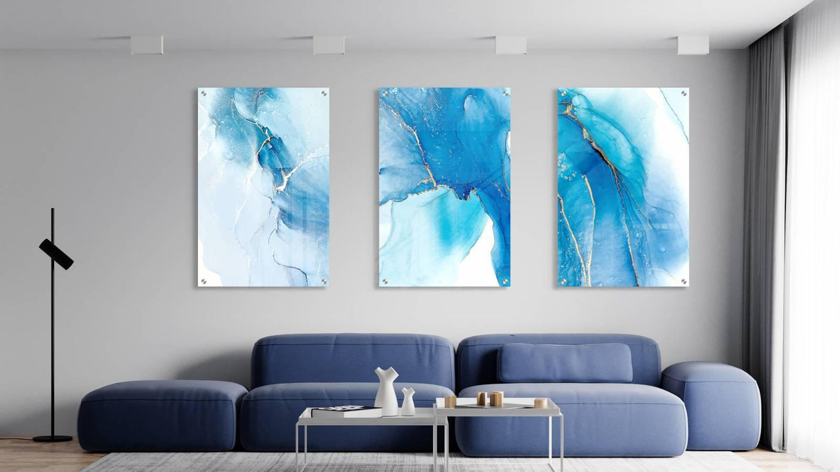 Blue Marble Pattern Set of 3 Prints Modern Wall Art Modern Artwork Image 1