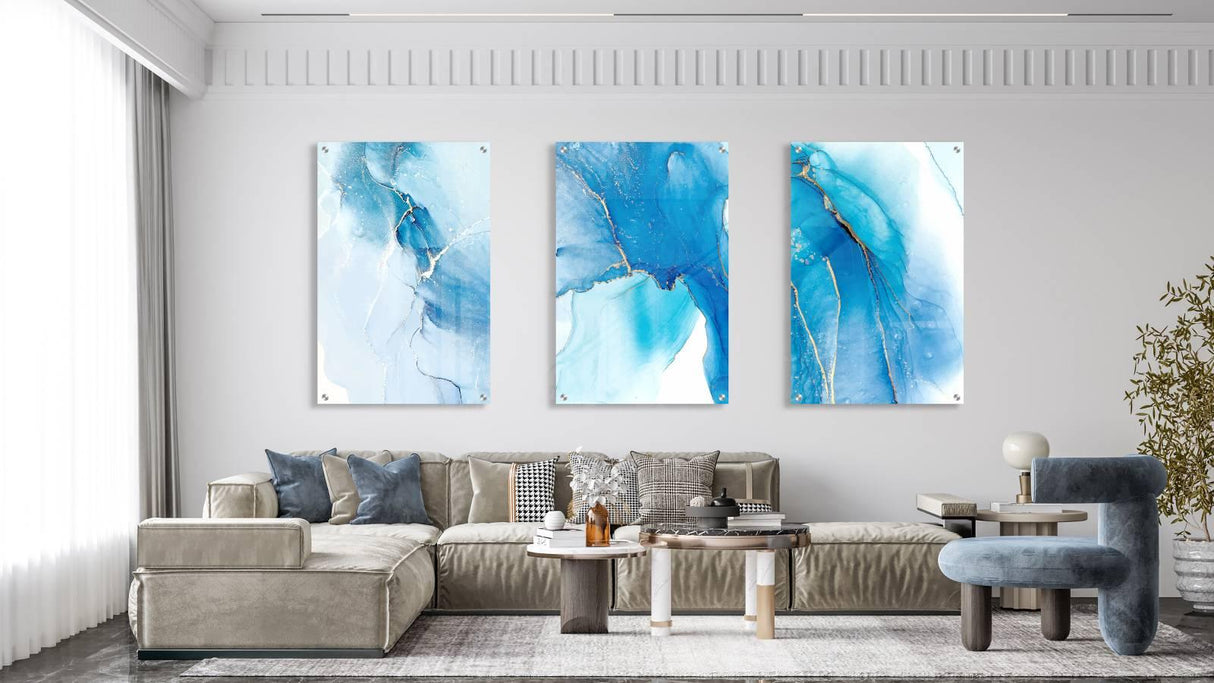 Blue Marble Pattern Set of 3 Prints Modern Wall Art Modern Artwork Image 2