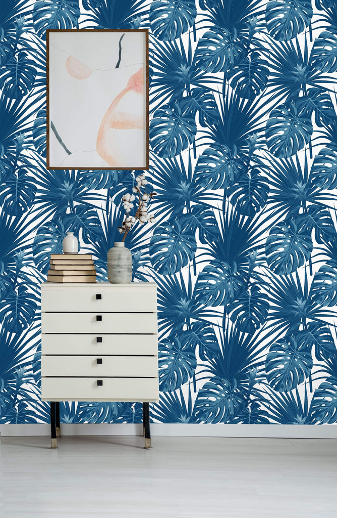 uniQstiQ Tropical Blue Palm Leaves Wallpaper Wallpaper