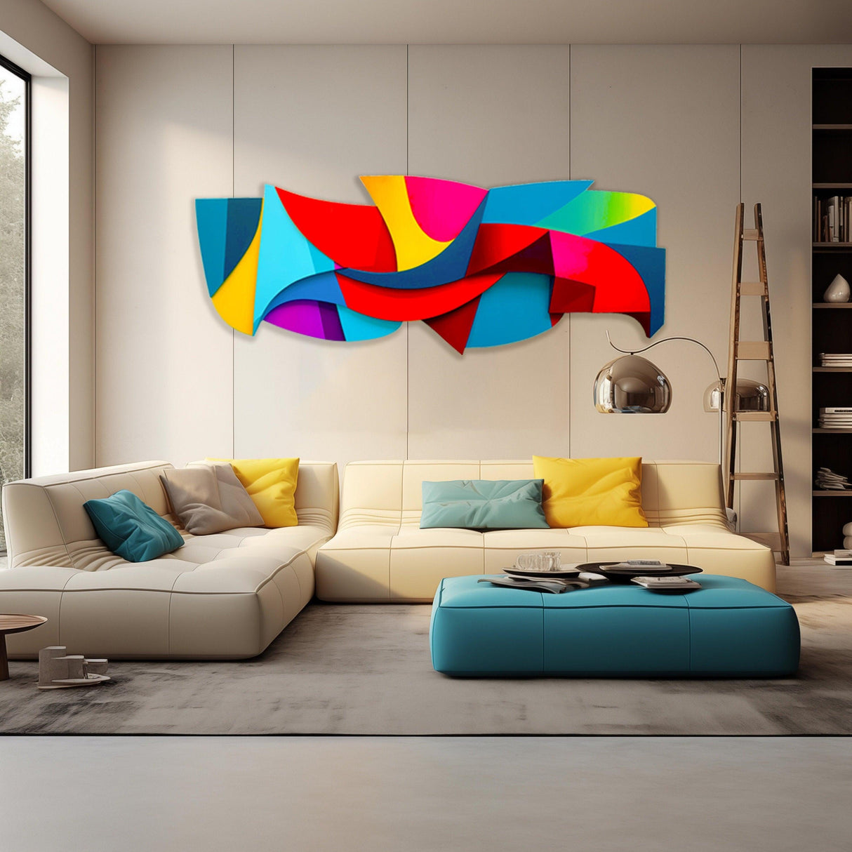 Bright Funky Multicolor Abstract Art, Wall Sculpture Print on Plexiglass Wall Art by Artist: UniQstiQ Vivid and Colourful Wall Decor Printed