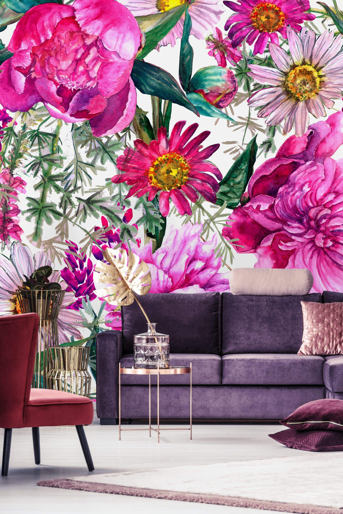 uniQstiQ Murals Bright Pink Floral Wallpaper Mural Wallpaper