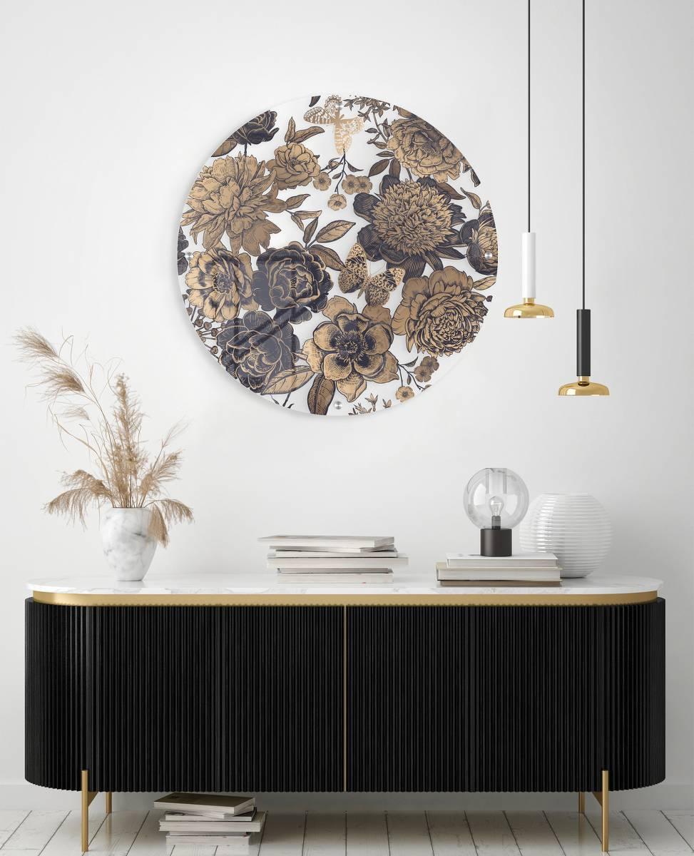 Bronze Flowers Printed Transparent Acrylic Circle - uniqstiq
