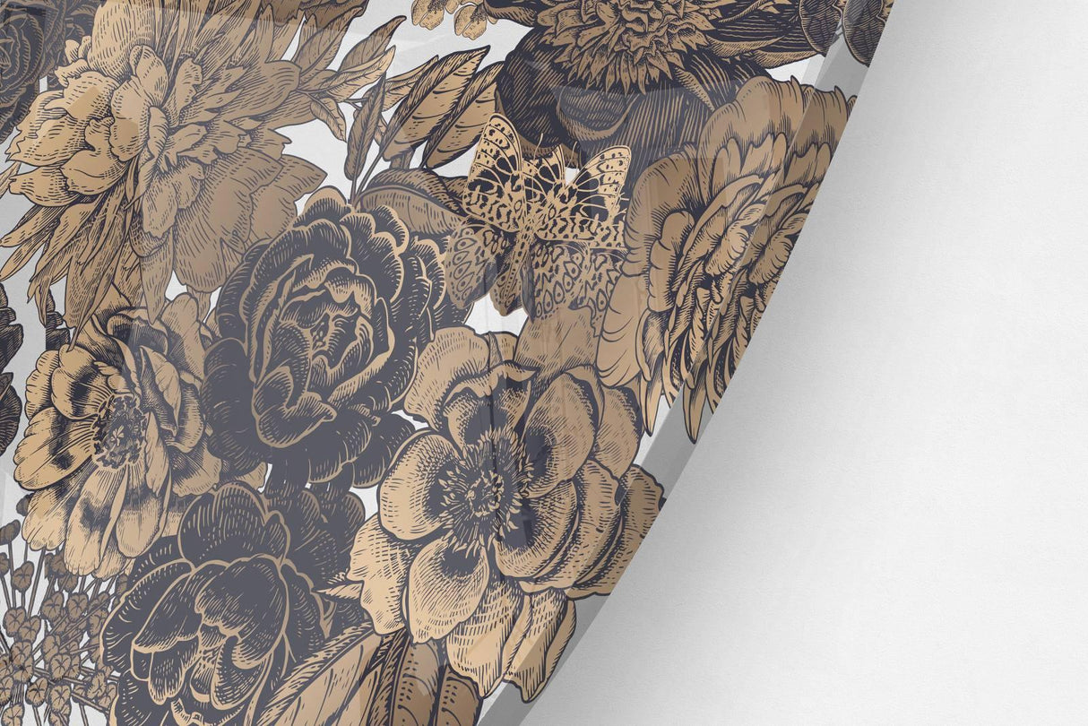 Bronze Flowers Printed Transparent Acrylic Circle - uniqstiq