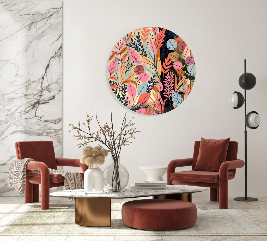 Autumn Leaves Mirrored Acrylic Circles Contemporary Home DǸcor Printed acrylic 