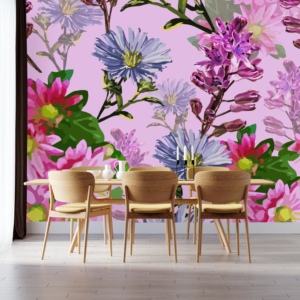 Colorful Pink Flowers Wallpaper uniQstiQ Murals