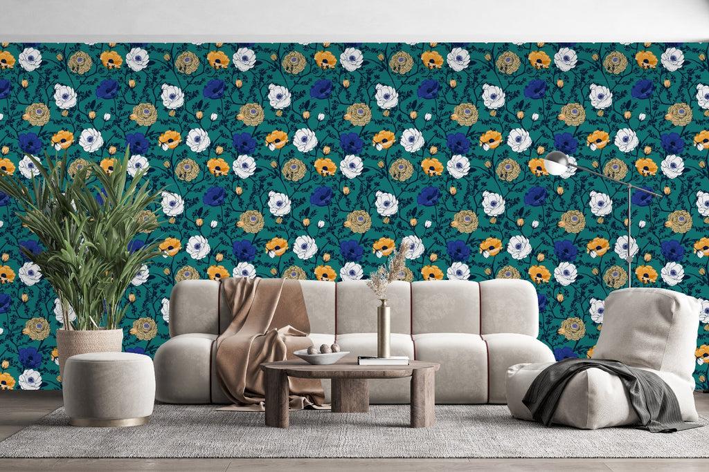 Green Wallpaper with Floral Pattern uniQstiQ Floral