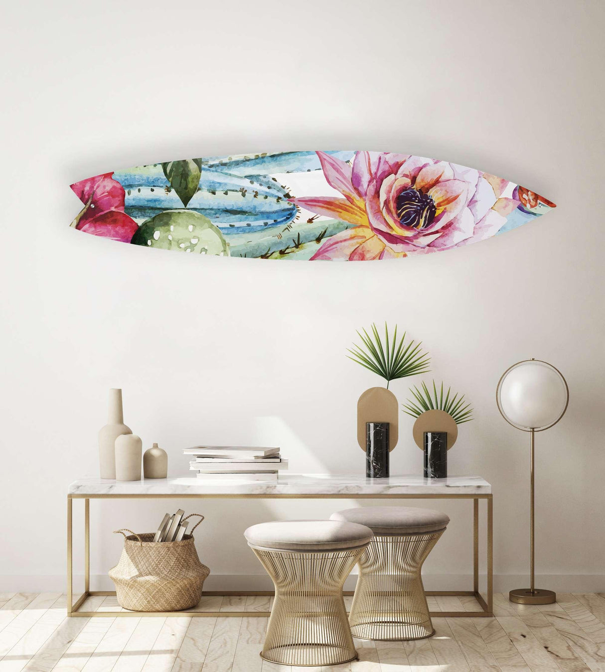 Cactus with Poppy Flowers Acrylic Surfboard Wall Art - uniqstiq