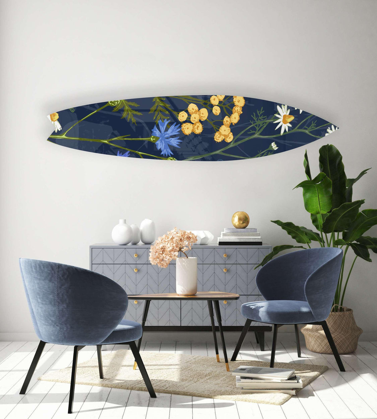 Colorful Herbs and Flowers on Dark Background Acrylic Surfboard Wall Art - uniqstiq