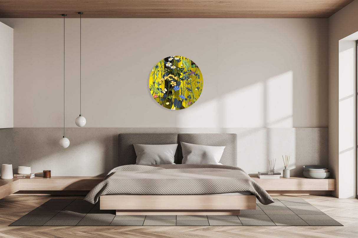 Colorful Herbs and Flowers on Dark Background Mirrored Acrylic Circles Contemporary Home DǸcor Printed acrylic