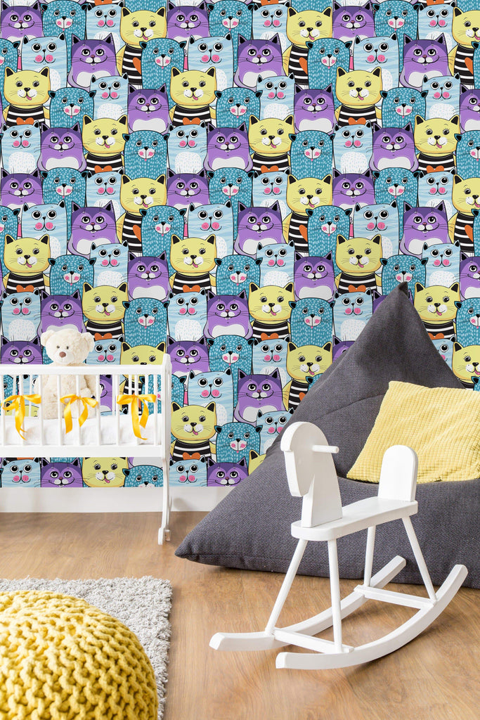 uniQstiQ Kids Cute Cats Colorful Seamless Pattern Wallpaper Wallpaper